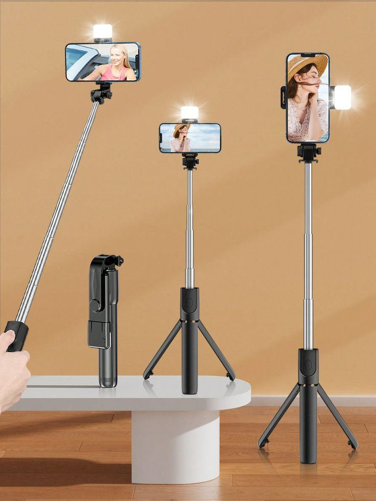 R1S 3 in 1 Selfie Stick (Light + Stand + Bluetooth Remote)