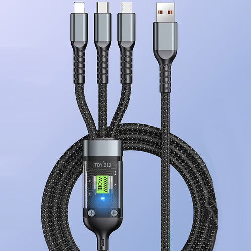 (Best Seller🔥) Transparent Luminous Super Fast Charging 3-in-1 Data Cable