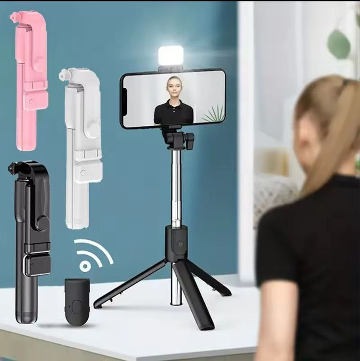 R1S 3 in 1 Selfie Stick (Light + Stand + Bluetooth Remote)