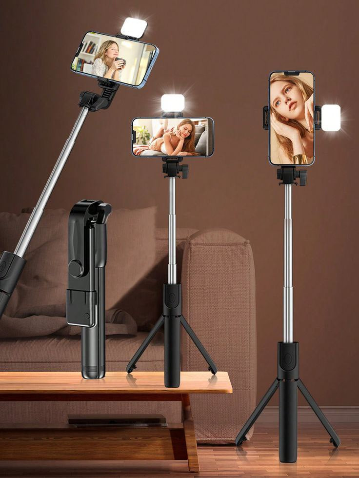 R1S 3 in 1 Selfie Stick (Light + Stand + Bluetooth Remote)