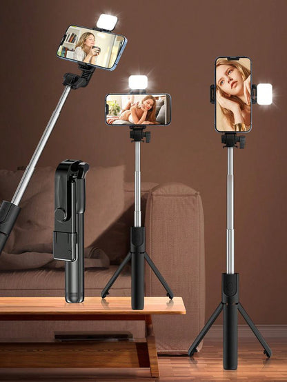R1S 3 in 1 Selfie Stick (Light + Stand + Bluetooth Remote)