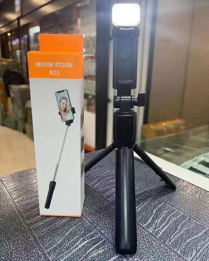 R1S 3 in 1 Selfie Stick (Light + Stand + Bluetooth Remote)