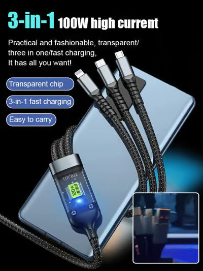 (Best Seller🔥) Transparent Luminous Super Fast Charging 3-in-1 Data Cable
