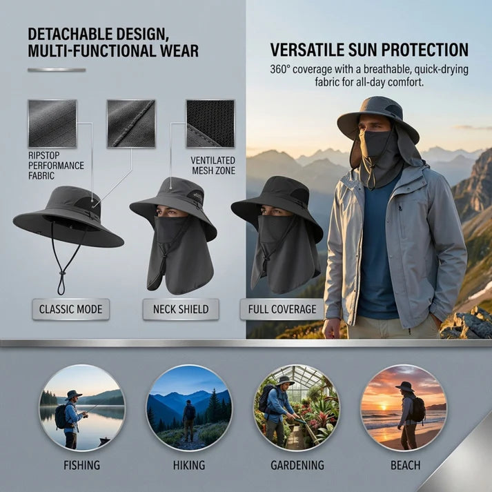 🌞Darkowl Ultimate 360° Safari Sun Hat - Sun, Heat, and Dust Protector (Adjustable & Lightweight Comfort & Unisex Fit)