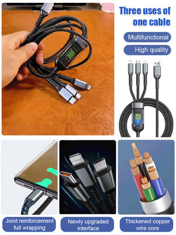 (Best Seller🔥) Transparent Luminous Super Fast Charging 3-in-1 Data Cable