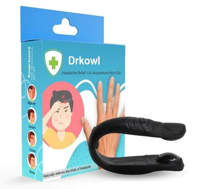 Drkowl - Natural Headache, Migraine, Tension Relief Wearable, Sugar Control Li4 Acupressure Point Clip (Regular, Black)