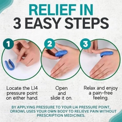 Drkowl - Natural Headache, Migraine, Tension Relief Wearable, Sugar Control Li4 Acupressure Point Clip (Regular, Black)