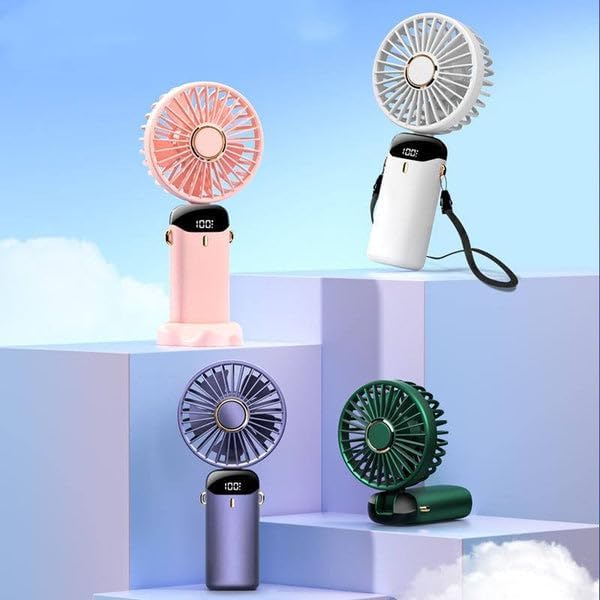 Portable Rechargeable 5-Speed Mini USB Fan 2026 with Display Screen & Phone Stand – Foldable Handheld Cooling Fan