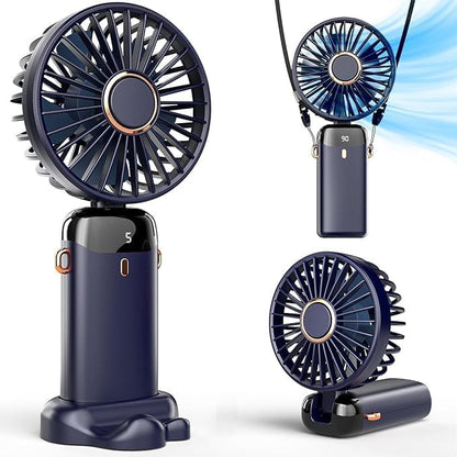 Portable Rechargeable 5-Speed Mini USB Fan 2026 with Display Screen & Phone Stand – Foldable Handheld Cooling Fan