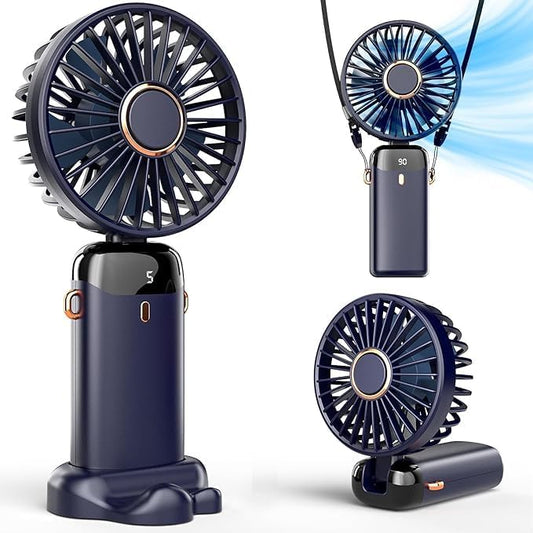 Portable Rechargeable 5-Speed Mini USB Fan 2026 with Display Screen & Phone Stand – Foldable Handheld Cooling Fan