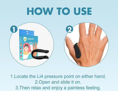 Drkowl - Natural Headache, Migraine, Tension Relief Wearable, Sugar Control Li4 Acupressure Point Clip (Regular, Black)