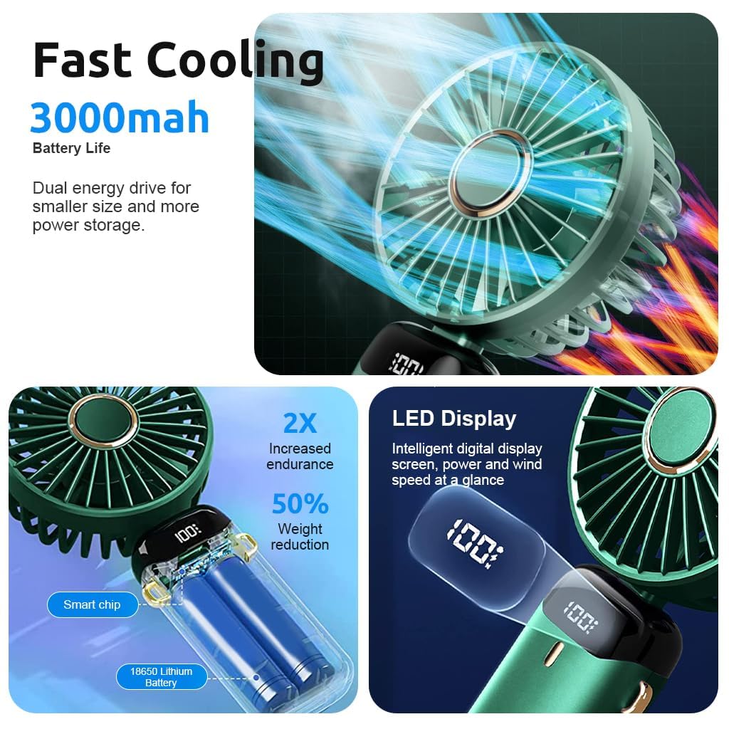 Portable Rechargeable 5-Speed Mini USB Fan 2026 with Display Screen & Phone Stand – Foldable Handheld Cooling Fan
