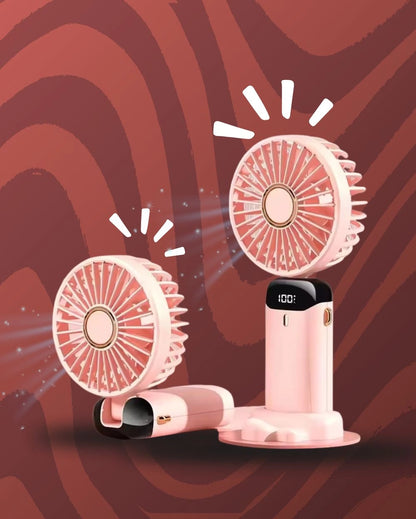 Portable Rechargeable 5-Speed Mini USB Fan 2026 with Display Screen & Phone Stand – Foldable Handheld Cooling Fan