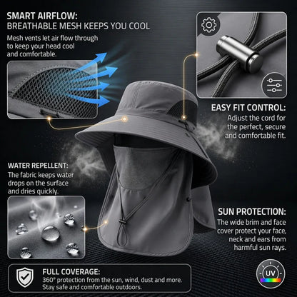 🌞Darkowl Ultimate 360° Safari Sun Hat - Sun, Heat, and Dust Protector (Adjustable & Lightweight Comfort & Unisex Fit)