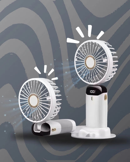 Portable Rechargeable 5-Speed Mini USB Fan 2026 with Display Screen & Phone Stand – Foldable Handheld Cooling Fan