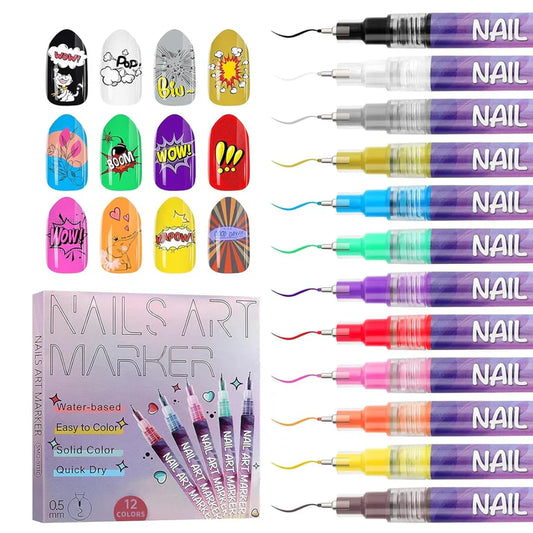Nail Art Marker Pens - 12 Color Professional Nail Art Pen Set – Ultra-Precise 0.7mm Tip & Fast-Drying ✨💅
