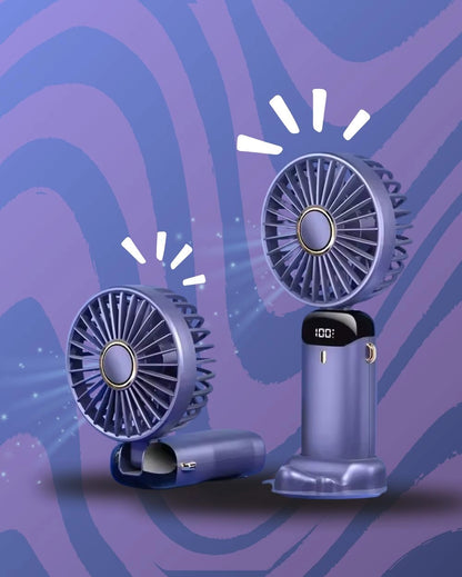 Portable Rechargeable 5-Speed Mini USB Fan 2026 with Display Screen & Phone Stand – Foldable Handheld Cooling Fan
