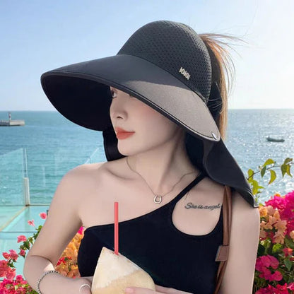 🌞 2026 summer staples 😍👒 Large brimmed, hollow sun hat with removable neck scarf