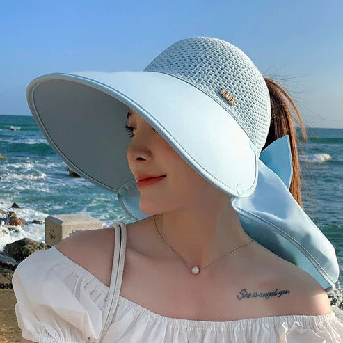 🌞 2026 summer staples 😍👒 Large brimmed, hollow sun hat with removable neck scarf