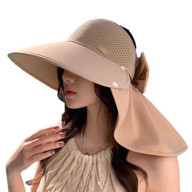 🌞 2026 summer staples 😍👒 Large brimmed, hollow sun hat with removable neck scarf