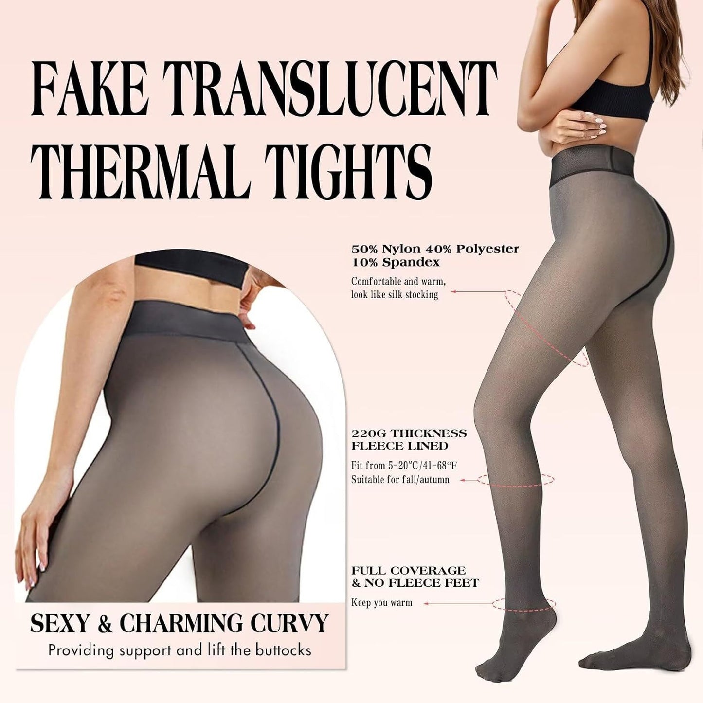 🏆 Hot Sale - 50% OFF 🔥🔥 FUR LINED SHEER TRANSLUCENT! THE ORIGINAL MAGIC FLEECE LINED STOCKINGS