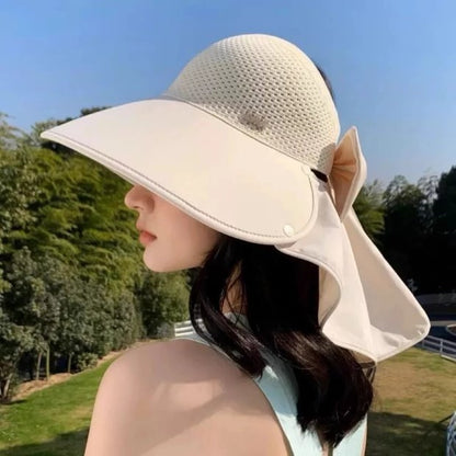 🌞 2026 summer staples 😍👒 Large brimmed, hollow sun hat with removable neck scarf