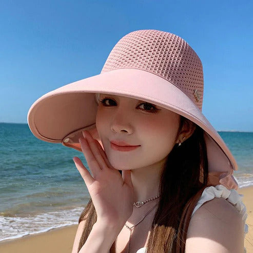 🌞 2026 summer staples 😍👒 Large brimmed, hollow sun hat with removable neck scarf