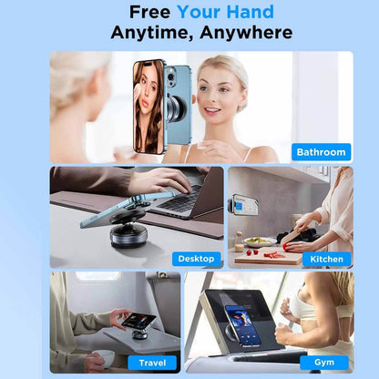 360° Adjustable Vacuum Magnetic Phone Holder Stand - Foldable Suction Car Mount For Dashboard, Windshield & Wall