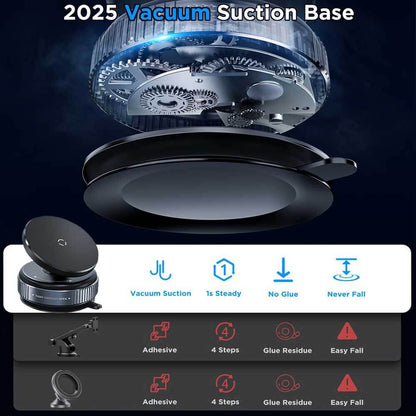 360° Adjustable Vacuum Magnetic Phone Holder Stand - Foldable Suction Car Mount For Dashboard, Windshield & Wall